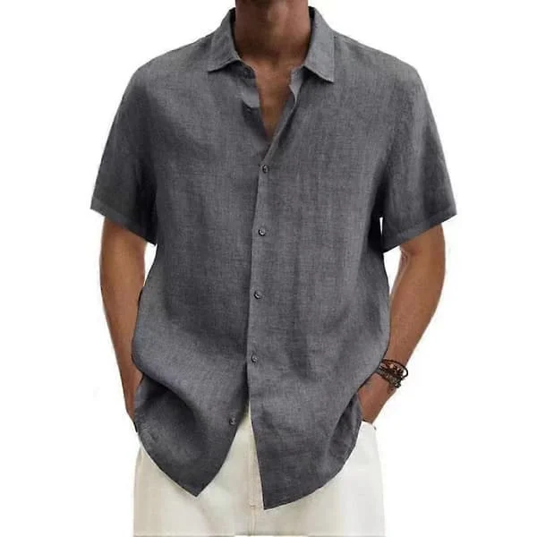 Sommer Lapel Knappelukking Bomull Lin Skjorte Ensfarget Herre Topper