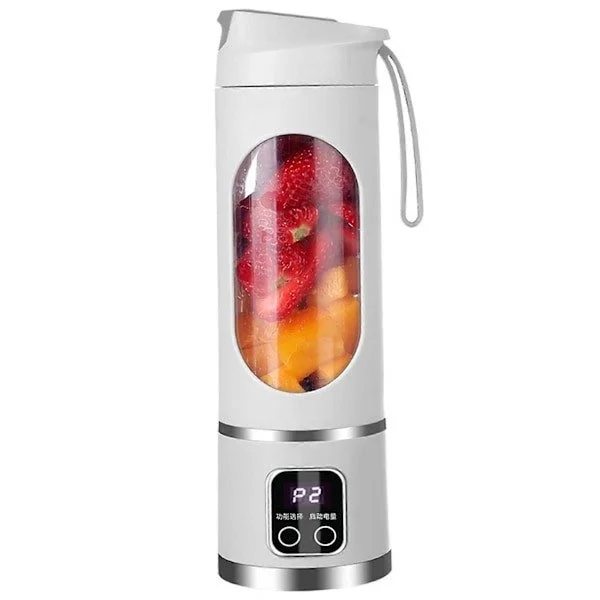 Kannettava tehosekoitin / sekoitin / smoothie-kone, 450 ml muki, tiivis kansi, johdoton ja ladattava, murskaa jäätä ja hedelmiä, valkoinen jännite 7.4