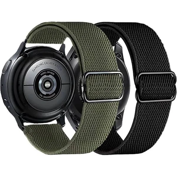 2-pack Nylonband kompatibel med Samsung Galaxy Watch Active 2 20mm Elastisk Sport Loop Andningsbar Armband (Svart+Armégrön)Universal