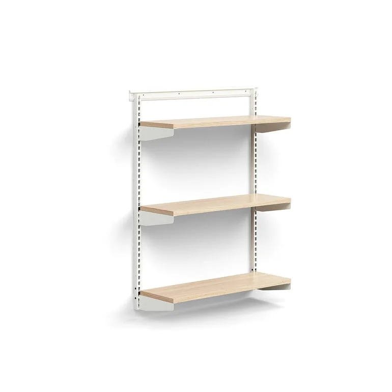 Wall shelving RELY, basic unit, laminate shelves, 1221x900x300 mm, white/oak