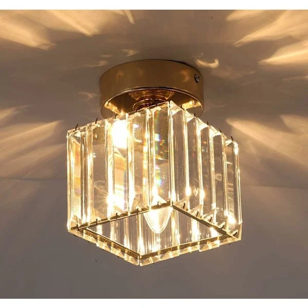 Kristalli kattovalaisin, 60W Mini Square -kattokruunu uppoasennettava moderni taitettava lähellä kattovalaisinta, ruokasali, olohuone, makuuhuone, 
