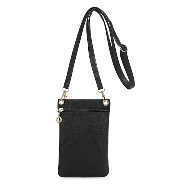 Liten mobilväska, mjuk PU-läder mobilväska för kvinnor, mobilficka crossbody mobilväska - svart