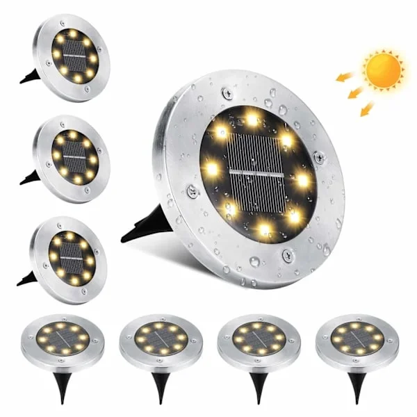Solarlampa Utomhus, 8 LED Solcellslampa Mark Utomhus Trädgård Vattentät IP65 Rostfritt Stål Solcellsbelysning, Kallvit 8 Stycken