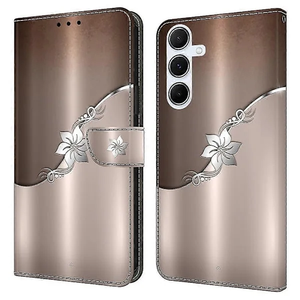 Til Samsung Galaxy A36 5G Telefon Cover Magnetisk Lukning 3D Mønster Læder Wallet Telefon Cover - Sølv Blomst-Perfet