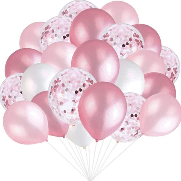 Rosa og hvide balloner, rosa konfettiballoner, hvide balloner I alt 90 latexpartyballoner