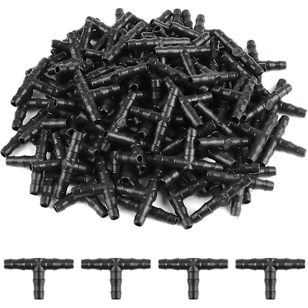 100 st T-rörkoppling 4/7mm - T-koppling Plast Vattning Dropp Atomiserande Munstycke Mikro Spray Bevattningsfog för Slangsystem Automatisk Till