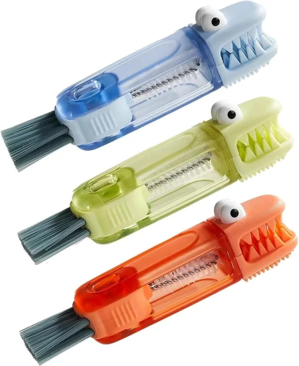 Multifunctional Bottle Cleaning Brush Set, Multifunctional Silicone Cup Lid Gap Cleaner (3 pcs), Blue, Green, Yellow