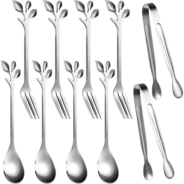 10 Stykker Blad Kaffeskeer, Gafler Metal til (Sølv) Sølv