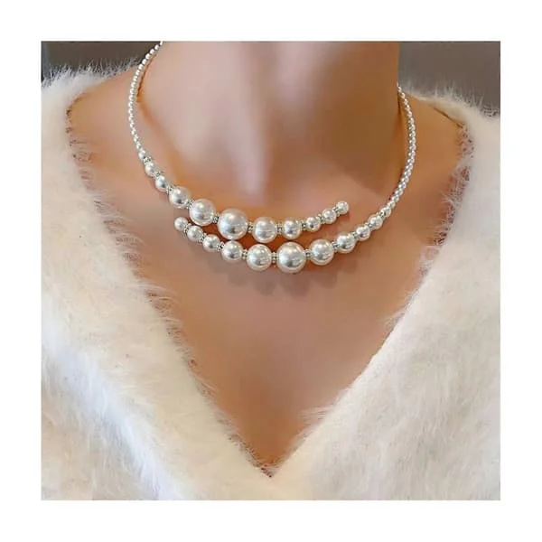 Faux Perle Choker Halskæde Kvinder Elegant Hvid Faux Perle Halskæde Mousserende Rhinestone Choker til