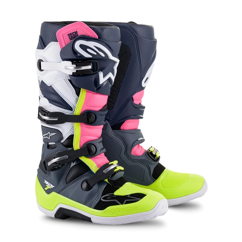 Bottes Cross Alpinestars Tech 7 Gris/Bleu/Rose 47