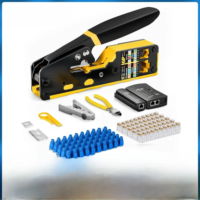AliExpress - ZoeRax 8 in 1 RJ45 Cat6 Cat5e Crimpwerkzeug-Set RJ45 Crimpzange, Kabeltester, Drahtschneider, Klingen, 50 Stück Cat6-Steckverbinder und 