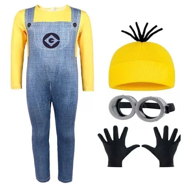 Voksne Børn Cosplay Minions Kostume Hat Handsker Briller Maskerade Jul B Sæt (Overall+Hat+Briller+Handsker) B Sæt (Jumpsuit+Hat+Briller+Handsker)-FF-