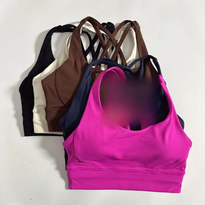 AliExpress - Effen kleur Zachte gekruiste rug Dames Fitness BH Panty Yoga Vest Hoge sterkte Schokbestendig Gym Sport Top Push Up met borstkussen