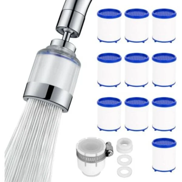 Tap Water Filter, 360° Rotating Anti-Limescale Filter with 10 PP Filters, Tap Water Purifier, Clear Tap Water Filter for Sink, Kitchen Red