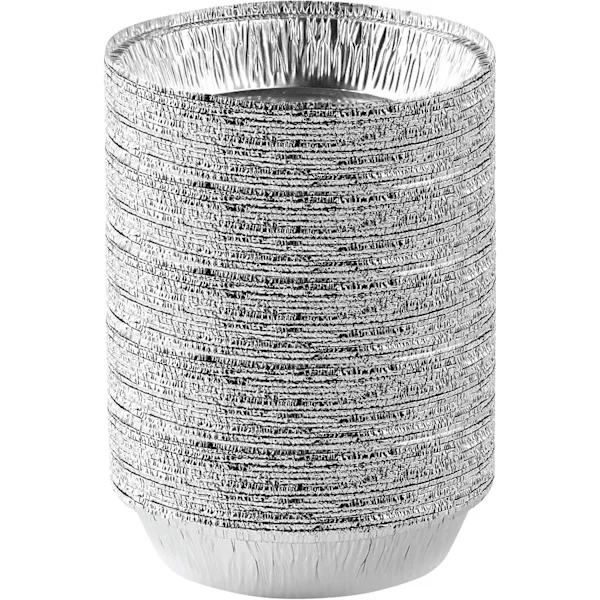 7-tommers runde folieformer Engangs aluminiumsformer som tåler fryser og ovn for baking, matlaging, oppbevaring, steking og oppvarming, pakke med 50