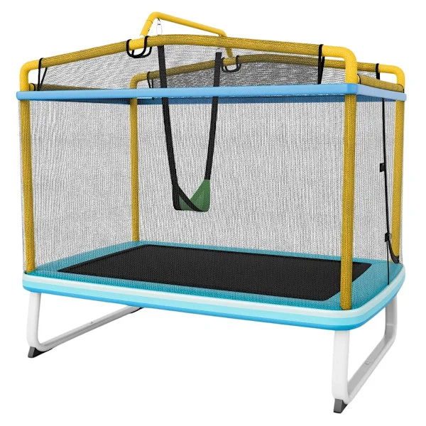 Rektangulär 3-i-1 studsmatta för barn 190 x 124 cm Fritidsstudsmatta med nät Blå + Gul