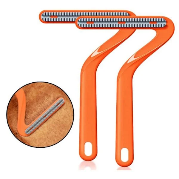 2 manuelle anti-nålebørster, 7-formet fnugfjerner, dobbeltsidet skraber, stof, kæledyr, sofa (orange)[YJD]