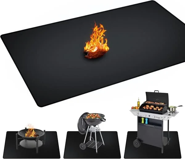 48 x 30 tommer grillmåtter til udendørs grill, dobbeltsidet brandsikker, olie- og vandtæt beskyttelsesmåtte til græs og terrasse, udendørs BBQ-brand
