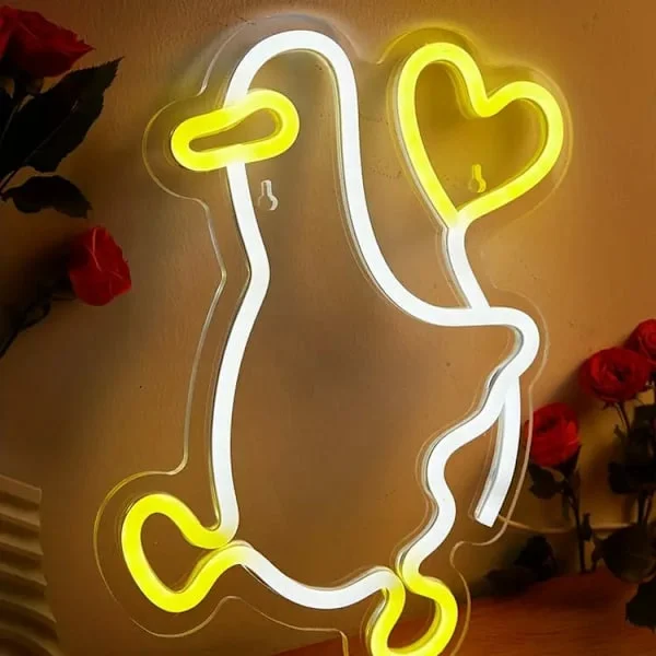 Ankformad LED neonlampa, neonlampa för sovrum, födelsedagsfest, lekrum, hemväggsdekoration (gul och vit)