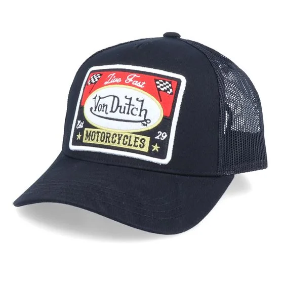 Von Dutch - Noir trucker Casquette - Live Fast Motorcycles Black Trucker @ Hatstore