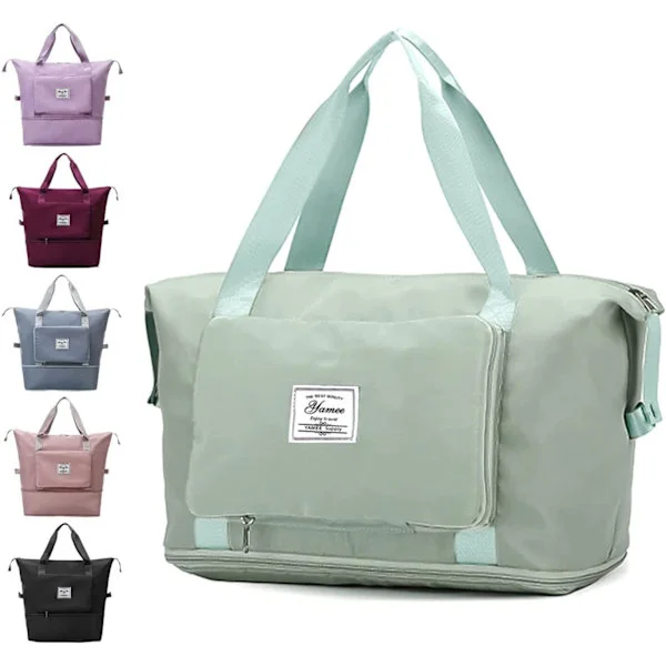 (FY) Large Foldable Duffel Bag, Lightweight and Waterproof Cabin Bag with Fixed Strap, Dry and Wet Compartments, Foldable Travel Bag [ZHE] green