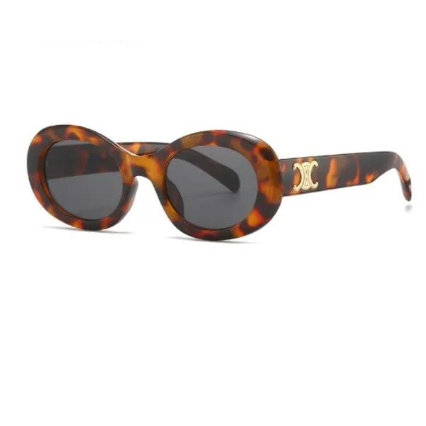 High-Quality Internet Celebrity Arc de Triomphe Sunglasses Golden Logo Oval Sunglasses Amber