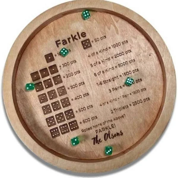 Träbricka för Farkle Klassiskt Tärningsspel, Farkle Tärningsbricka, Farkle Klassiskt Tärningsspel, Tärningsbricka