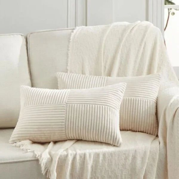 Sæt med 2 Boho pudebetræk 30x50 creme, krydsmønster lysebeige fløjls pudebetræk, hyggeligt pudebetræk moderne pudebetræk til sofa soveværelse seng