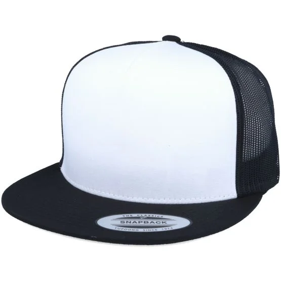 Yupoong - Classic White/Black A-Frame Trucker Snapback Trucker White Cap - @ Hatstore