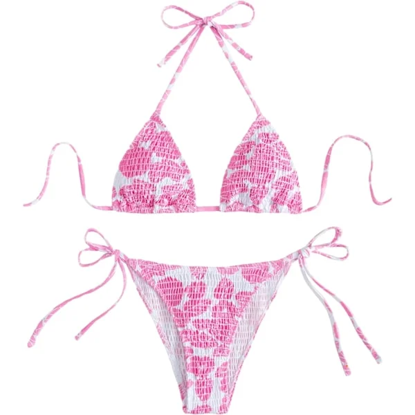 WJSM Dame Halterneck Tie Side Triangle Bikini Set Høy Skjæring 2 Delers Bikini Badetøy