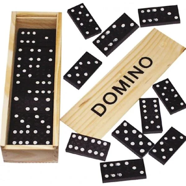 Traditional Domino Game - 28 Tiles, Wooden Case with Sliding Lid for Kids and Adults, Black Color, Wooden Game, Educational Tool