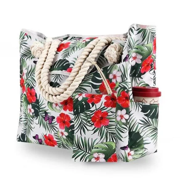 Stor Strandtaske til Kvinder med Lille Taske, Vandtæt & Rummelig Strandtaske, Strandtaske / Beach Bag - Picnictaske - 42x15x42 cm