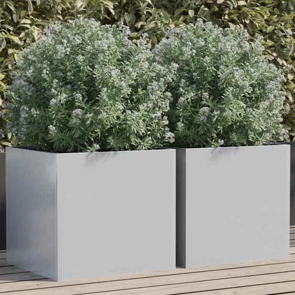 vidaXL Blomlådor 2 st, Upphöjda Sängar, Blomkärl, Växtkrukor, Blomlådor Trädgård Patio Terrass, Silver 841558
