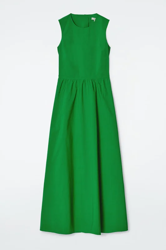 COS Women's Open-Back Cotton Maxi Dress in Green