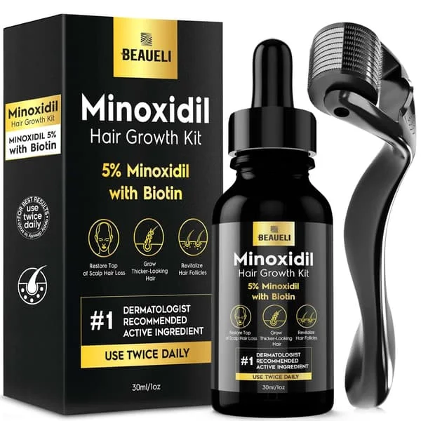 Minoxidil skäggväxtkit för män och kvinnor, behandlingar mot håravfall och återväxt, Minoxidil 5%, svart