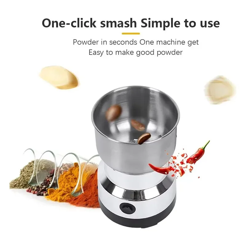 AliExpress - Multifunctionele keukenmachine met 4 messen: graanmolen, koffiehakselaar, elektrische koffiemolen, noten- en bonenmaler, smaakversterker