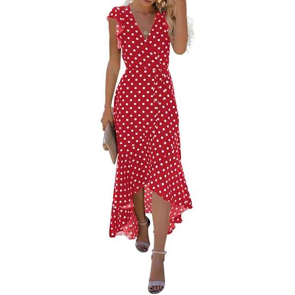 Kvinners sommerblomstertrykk kryss V-hals kjole flytende maxi-kjole, XL
