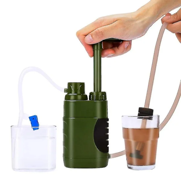 5000L Outdoor Water Filter Water Filtration System Camping Hiking Emergency Equipment With Compass Army Green Filter Element