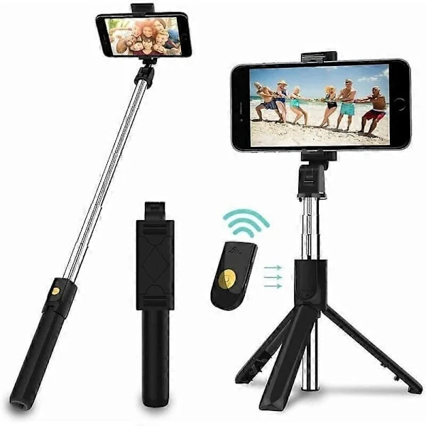 Selfie Stick Stativ, 3 i 1 Mini Selfie Stick med Fjernudløser Mobiltelefon Tand Udtrækkelig Selfie Stick og Bærbar Monopod Mobiltelefonholder til