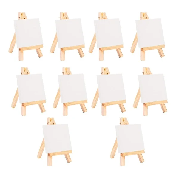 12 st Mini Staffli för Konstnärer + 3 tum x 3 tum Mini Duk Set Måleri Barnhantverk DIY Ritning Litet Bord