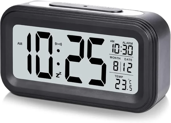 Digital väckarklocka med batteridrift, Snooze, Lätt att använda, Temperatur, Datum, 12/24 timmar, Ljuskontroll Bärbara väckarklockor sängbord