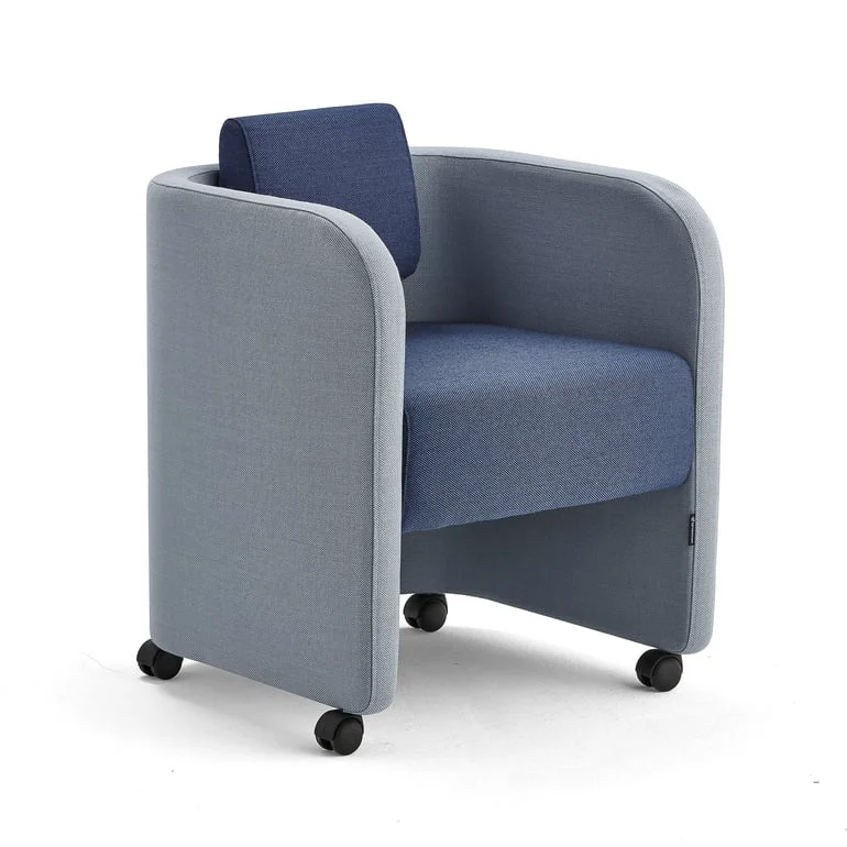 Lenestol COMFY med hjul, ull, himmelblå/marineblå