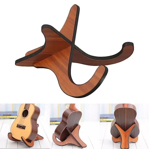 Gitarrställ i trä, golvställ, hopfällbart, för klassisk akustisk gitarr, bas, med antikollisions-EVA-gummi på kanterna