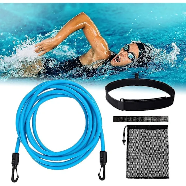 3m/ 4m Simträningslina för Pool Hållbar Elastisk Simträningsbälte Simmotståndstether Pool Simning Elastiskt Rep Motståndsbands för Pool (svart)