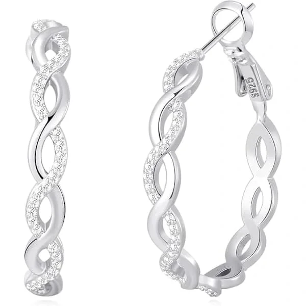 925 Sterling Sølv Øreringe til Kvinder Letvægts Snoede Creoler med Cubic Zirconia Hypoallergene Creoler til Piger