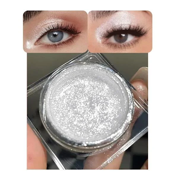 FeiCuiYun Single Cream Glitter Ögonskugga, Skimrande Ögonskuggspalett, Koreansk Ögonglitter Makeup, Ultrablandbar, Glittrande Silver Ögonskugga, Enkel