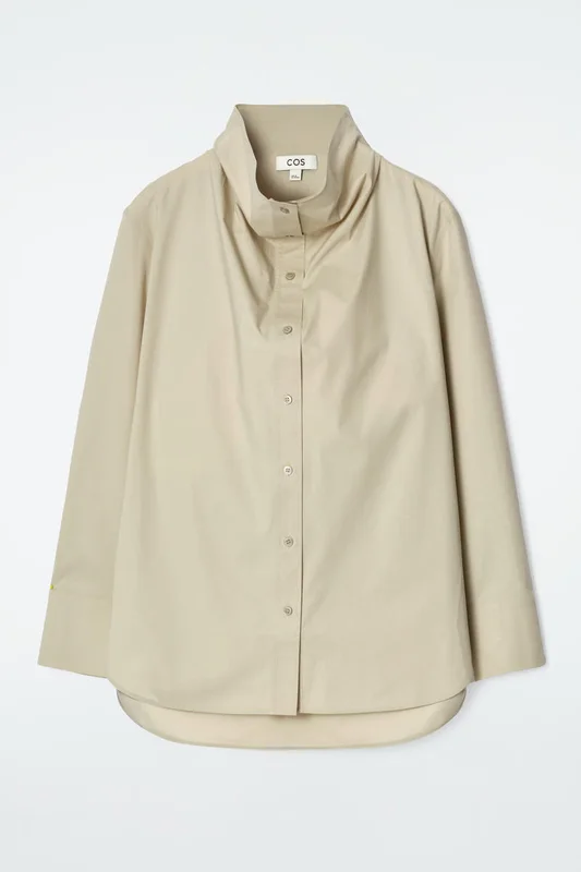 COS Women's Relaxed Funnel-Neck Shirt in Green