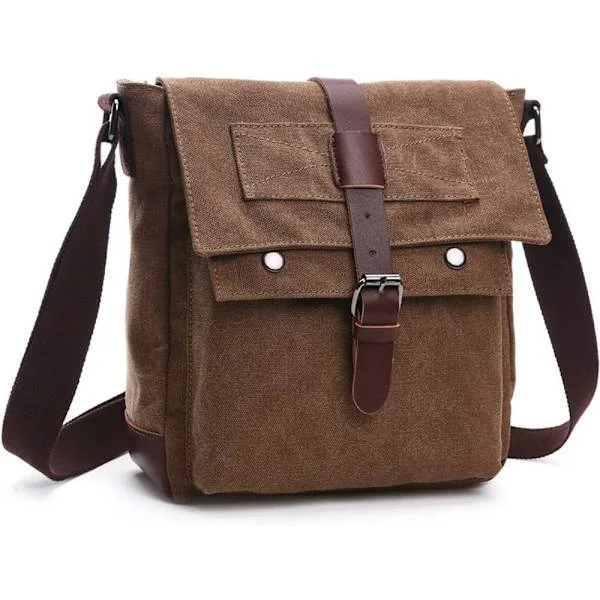 Skuldertaske, Herre Messenger Tasker, 16 Tommer Vintage Militær Canvas Laptop Taske til Arbejde og Skole, Flere Rum coffee M