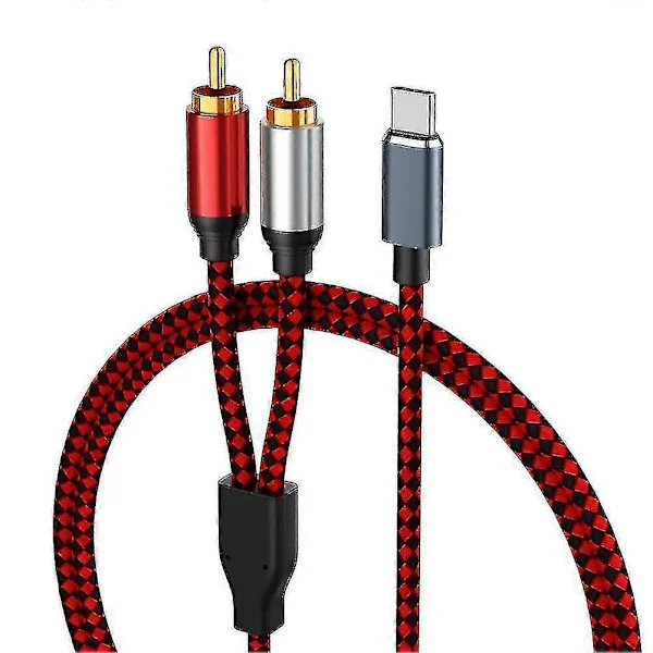 USB Typ C till 2 RCA Ljudkabel - Typ-C RCA-kabel, USB-C Ljudkabel för Hemmabio, Förstärkare, DVD, TV