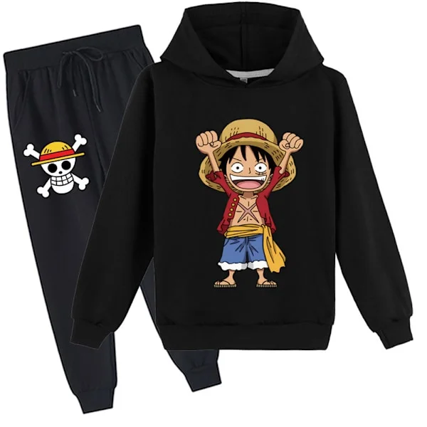 ONE PIECE Monkey D. Luffy Treningsdress Barn Hettegenser Joggebukse Todelt sett Svart Svart
